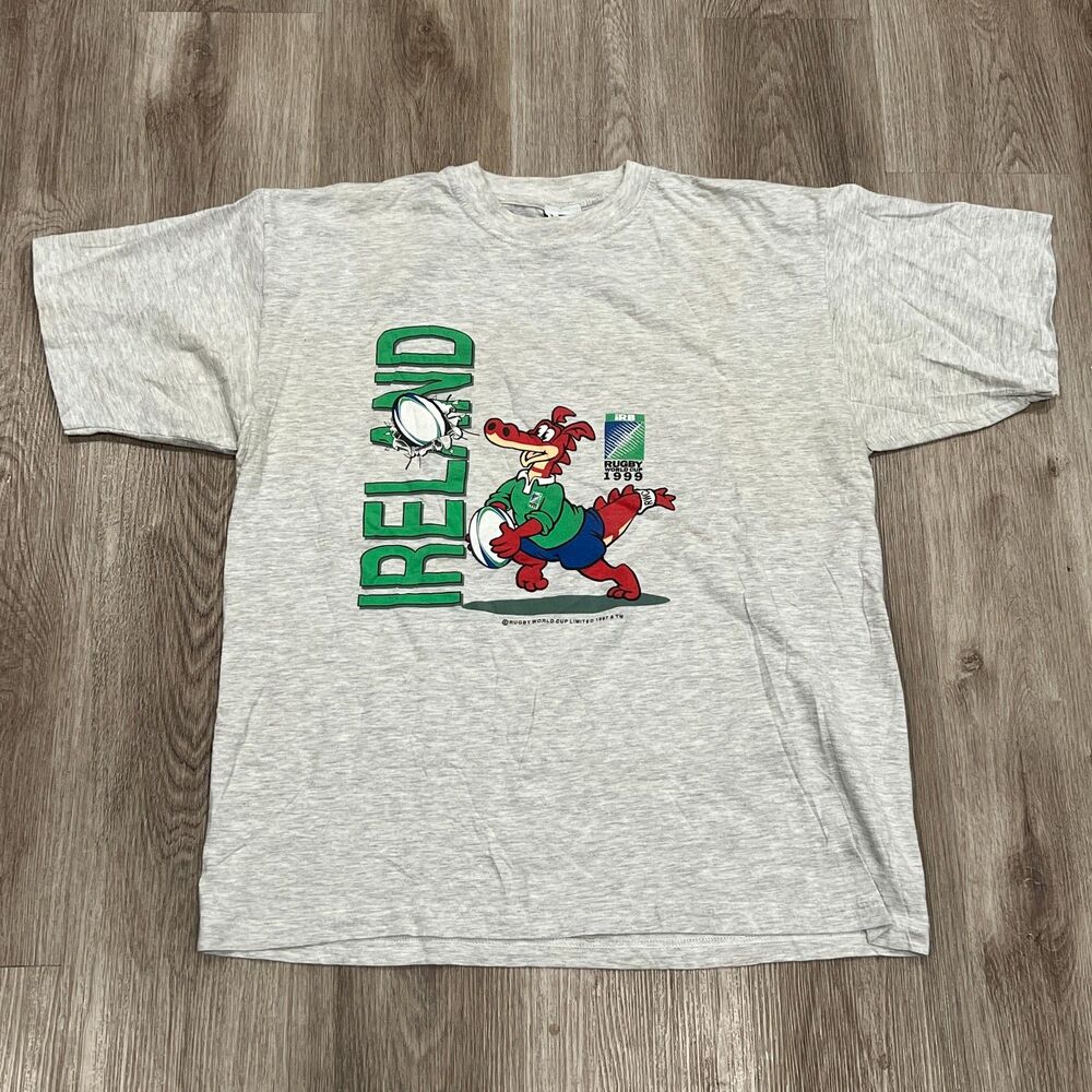 Vintage 90s Rugby World Cup Ireland Graphic T Shirt Gray Size XL